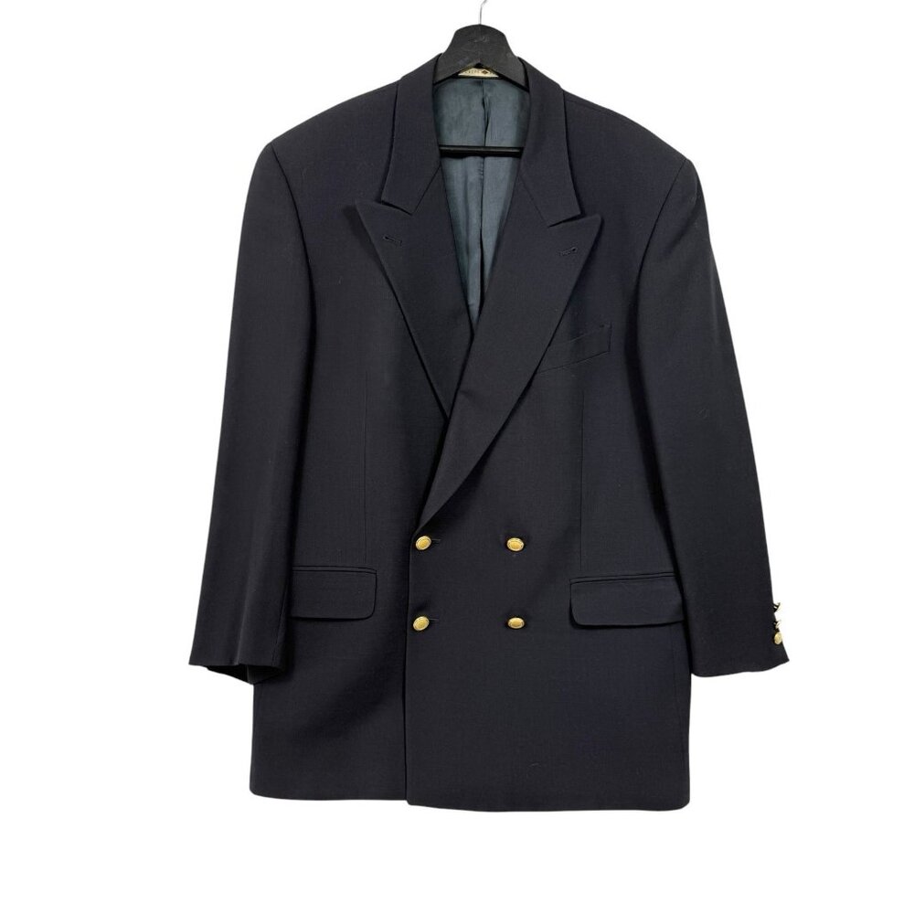 Vtg Joseph Abboud Double Breasted 42R Navy Jacket Gold Toned Buttons READ